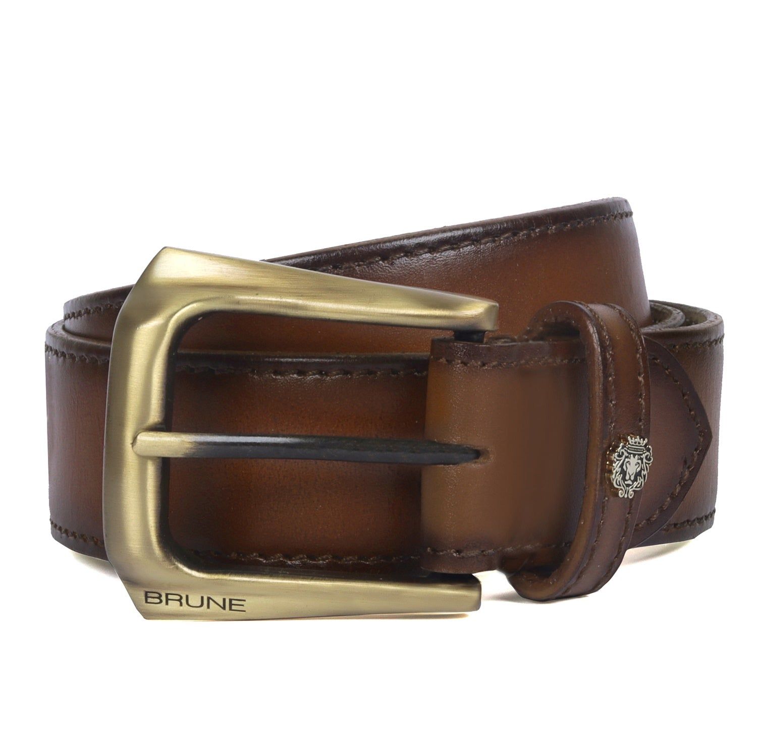 Burnished Brown Leather Belt With Smokey Gold New Slant Shape Buckle-32