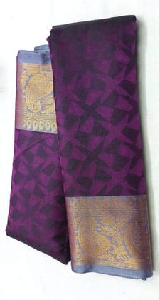 AFSARA SAREES Traditional Kota silk Saree With Blouse Piece (Purple and Black)
