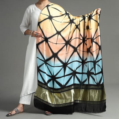 Multicolor - Shibori Clamp Dyed Modal Silk Dupatta with Zari Border