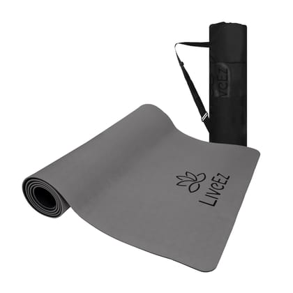 LiveEZ Anti-Skid Lightweight with perfect grip TPE Yoga Mat for Men and Women with Carry Bag (6mm, Grey & Black color)