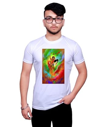 NITYANAND CREATIONS Round Neck White Holi T-Shirt for MEN-HOLI-T-SHIRT-11565-M