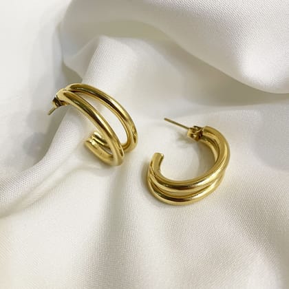 Elle Double Hoops Stainless Steel Earrings-Gold