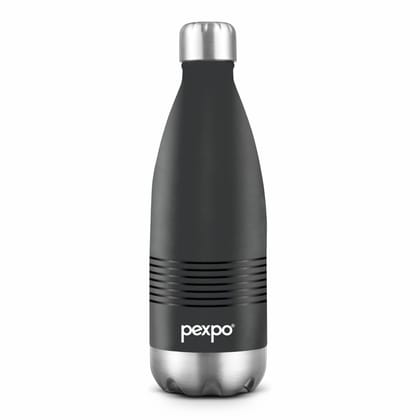 Pexpo Stainless Steel Hot and Cold Vacuum Insulated ISI Certified Flask | 500ml, Knight Black, Echo Delux | Lightweight & Keeps Drinks Hot/Cold for 24+ Hours