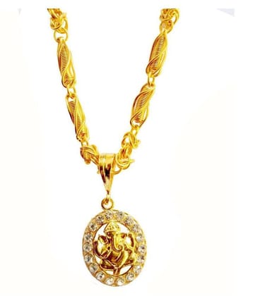 SHANKH-KRIVA GOLD PLATED PENDANT AND CHAIN FOR MEN OR BOYS-100372 - Golden