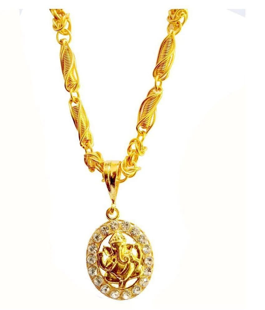 SHANKH-KRIVA GOLD PLATED PENDANT AND CHAIN FOR MEN OR BOYS-100372 - Golden