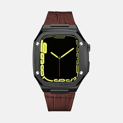 45MM Black Luxury Edition iWatch Case: Leather Strap-Brown Leather