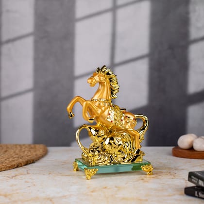 Majestic Golden Horse Glass Sculpture