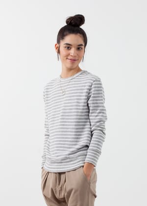 Striped Pullover-Small / Grey/White