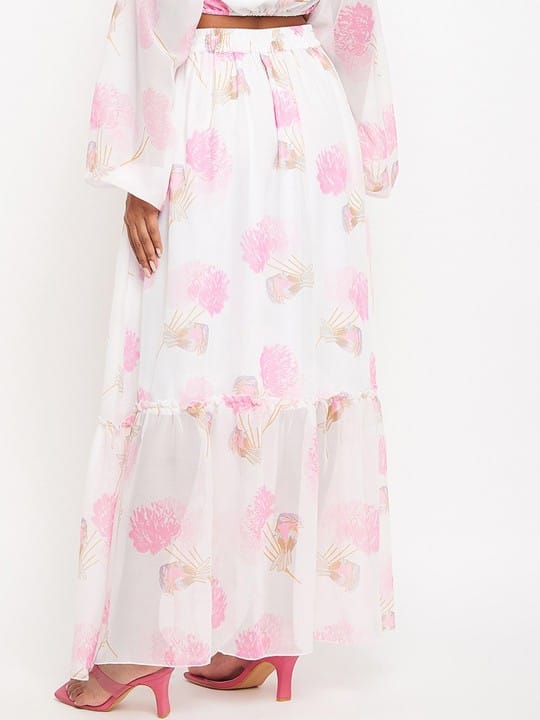 Floral Printed Maxi Flared Skirt