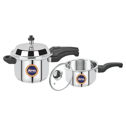 Softel Stainless Steel 2 + 3 Litre Combo Cooker with Stainless Steel Lid & Glass Lid | Gas & Induction Compatible | Silver