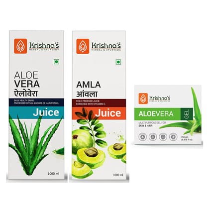 Krishna's Aloe Vera Juice 1000 ml | Amla Juice 1000 ml | Aloe Vera Gel 250 gm