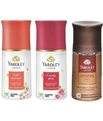 Yardley London ROYAL BAUQUET,LONDON ROSE & ORIGINAL Deodorant Spray for Women,Men 150 ml ( Pack of 3 )