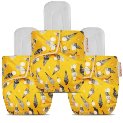 Washable, Resuable Improvus Kids Yellow Cloth  Diapers With Insert Pack Of 3