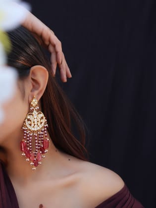 Millie Red Kundan Chandbali Earrings-Red