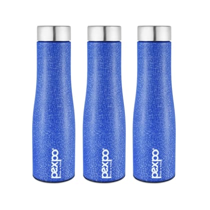 PEXPO Stainless Steel Fridge Water Bottle, 1L, Pack Of 3 Blue, Monaco | Fast Cooling & Leak-Proof Water Bottle