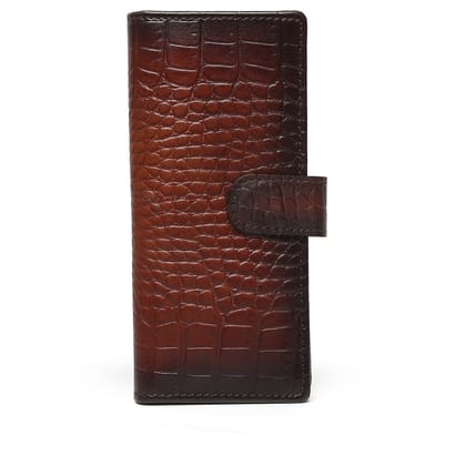 Brown Croco Print Leather Long Wallet-FS