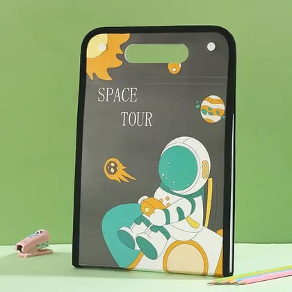 File Folder with Button Lock and Handle – Space Theme Certificates Holder with 12 Pockets, Office Documents File, A4 Size Expandable Folders for Documents (Pack of 2 Pcs; Random Color) (Space P