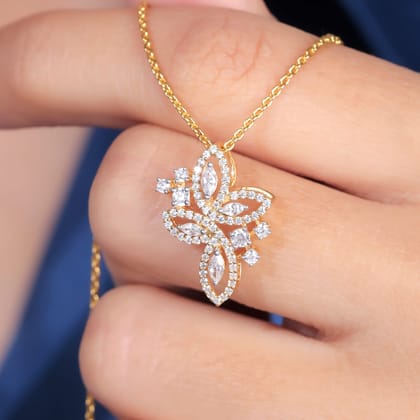 Miraya Silver Pendant with chain For Women-Yellow Gold / 16 inches