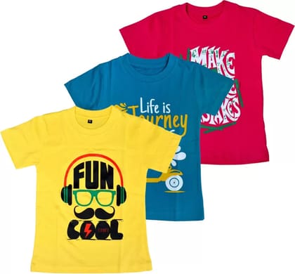 FAZZA  Boys Printed Pure Cotton T Shirt  (Multicolor, Pack of 3)-7-8