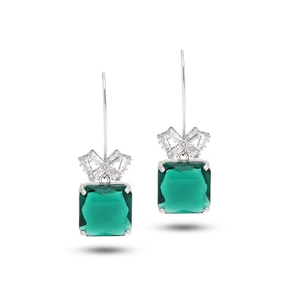 Green Color American Diamond Earrings (ADE597GRN)-Length: 5.50 CM x Width: 1.50 CM / Green / Brass With Good Quality Silver Plated