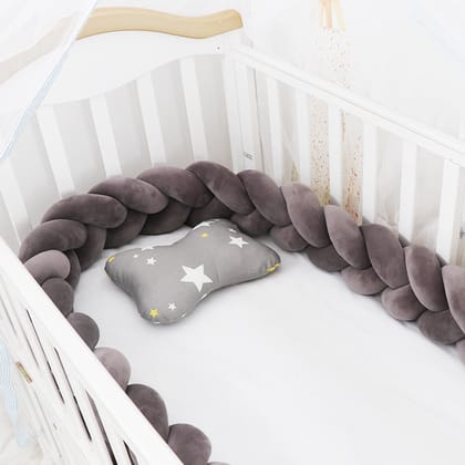 Baby Bumper Bed Braid Knot Pillow Cushion Bumper for Infant cuna Bebe lit Crib Protector Cot Bumper Room Decor-Dark grey / 3M