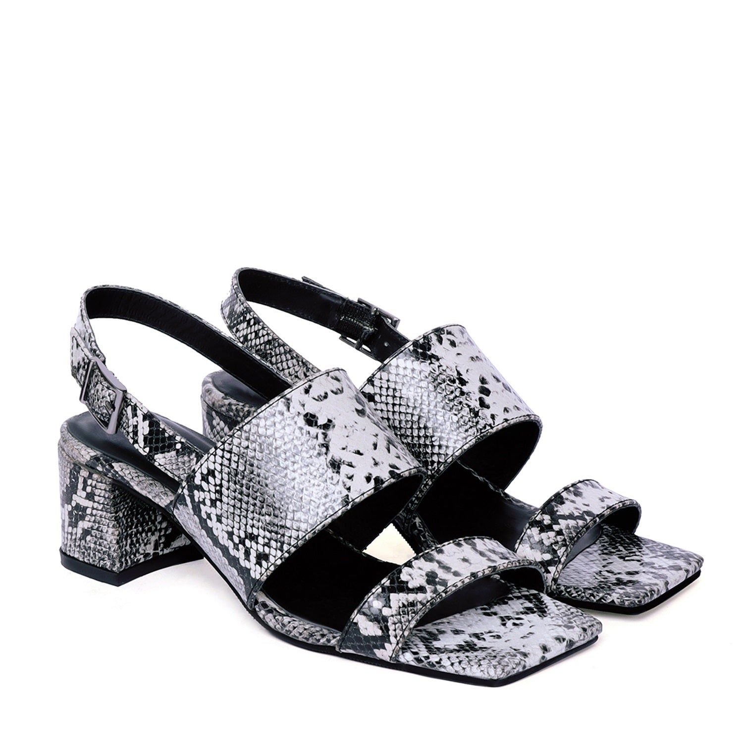 Women Snake Print Leather Slide-In Slippers Double Strap Heeled Sandal By Brune & Bareskin-36/3