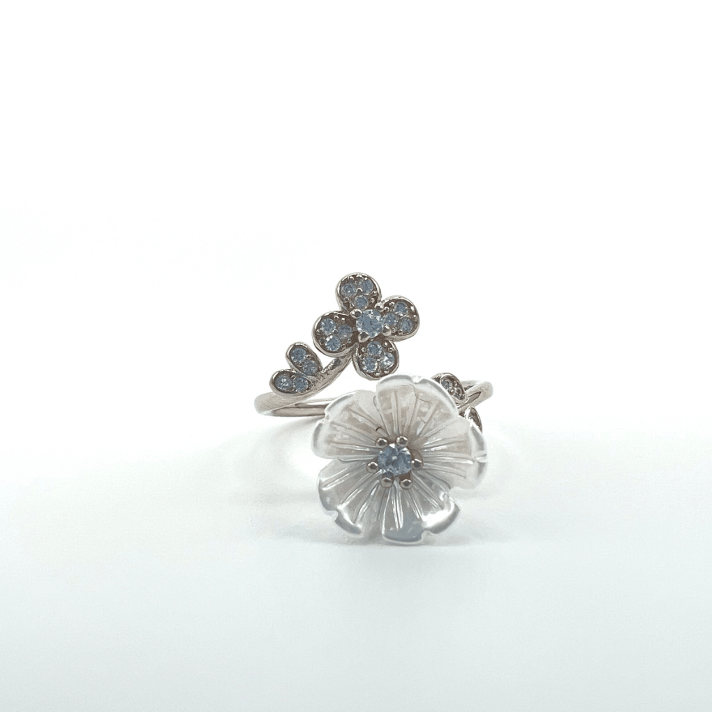 White Pearl Silver Ring-Adjustable
