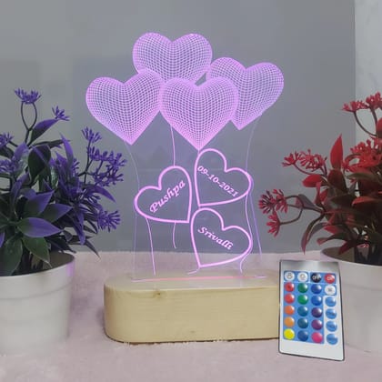 Personalized 3D Illusion LED Lamp for Anniversary and Wedding-Multi Color With Remote
