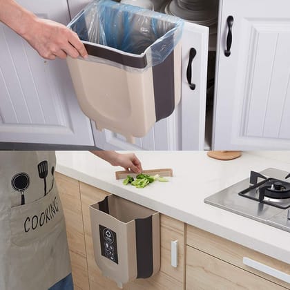 5873 Hanging Trash Can For Kitchen Cabinet Door, Small Collapsible Foldable Waste Bins, Hanging Trash Holder For Bathroom Bedroom Office Car, Portable