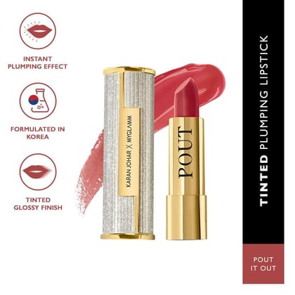 MyGlamm POUT by Karan Johar - Pout It Out (Mauve Pink Shade) | Moisturising, Pigmented, Bullet Plumping Lipstick For Petal Glow Finish (3.5g)