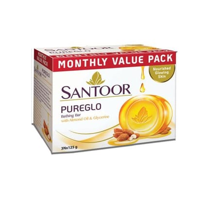 Santoor Pureglo Glycerine Bathing Bar (125g x 3), 375 gm Pack