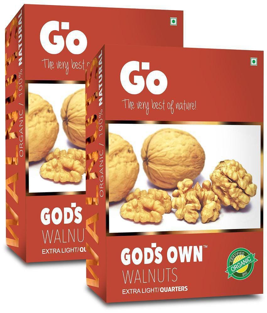 GO Organic Extra Light Quarters Walnuts Without Shell, 500gm (250gm X 2)