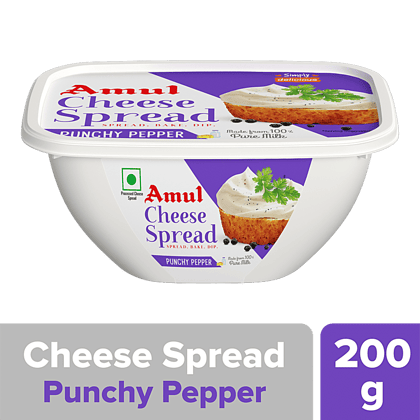 Amul Processed Cheese Spread - Punchy Pepper, Made From 100% Pure Milk, 200 G Tub(Savers Retail)