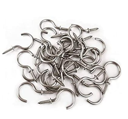 Q1 Beads 40 Pcs 1.5" Steel Cup Hook Ceiling Hooks J Hook Heavy Duty for Hanging Indoor & Outdoor (Chrome, 1.5 Inch, 40 Pcs)