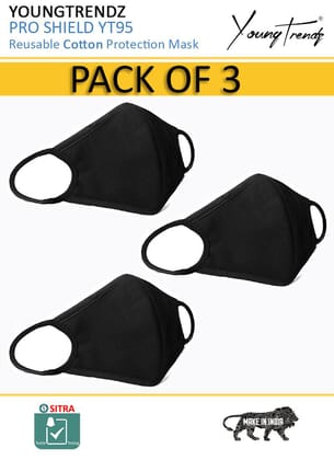 Young trendz Anti-Pollution -Virus Saftey -Bike Rider -Cotton Mask (Pack of 3)  (Black, Free Size, Pack of 3)-Free Size / Black