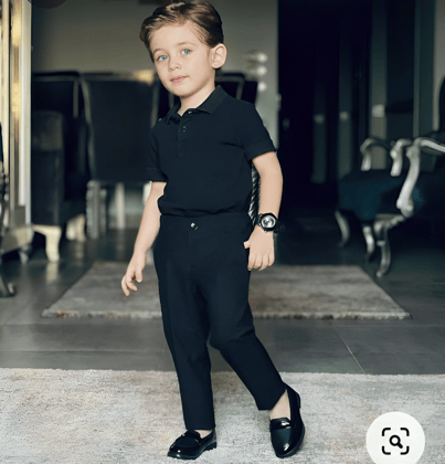 Black Polo T-Shirt and Formal Pant Set for Kids"-12-18 MONTH