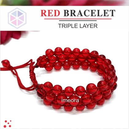 Three Layer Handmade Adjustable Bracelet 6mm Beads-Red