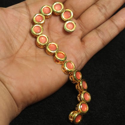 15 Pcs, 10mm Meenakari Kundan Kadi Chain Golden-Orange / Kundan / Round