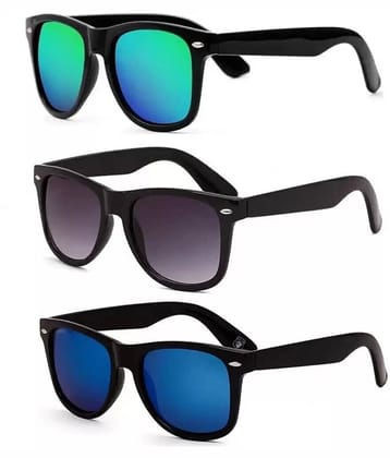 Elligator Black Rectangular Sunglasses ( Pack of 3 ) - Medium