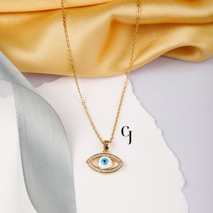 18K GOLD PLATED EVIL EYE DAZZLING WITH DIAMOND CUT NECKLACE - LN 6071
