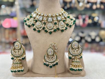 ZEVAR | Premium Quality Kundan Choker Necklace Set-green