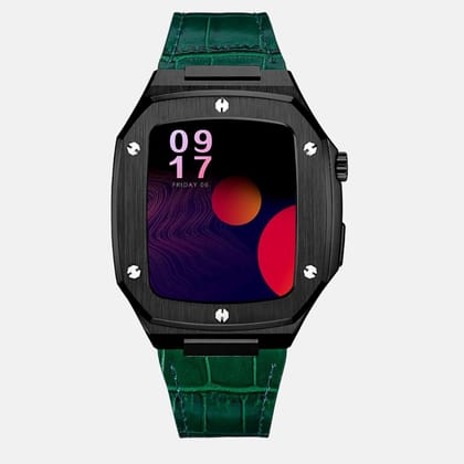 44MM Black Luxury Edition iWatch Case: Leather Strap-Green Leather