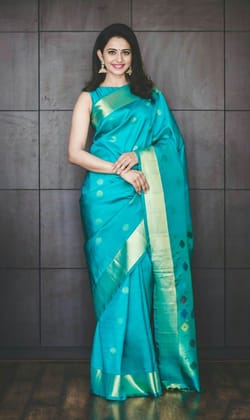 Stunning Sky Blue Colored Casual Wear Printed Soft Silk Saree