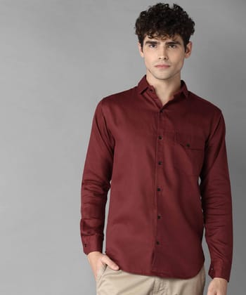 Rich Vesture Mens Maroon Color Poly Cotton Fabric Solid Regular fit Full Sleeve Casual And Semi Formal Wear With Apple Cutt Shirt For EveryDay (Pack of 1) (Size:- XL) - None