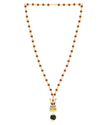 SILVER SHINE Gold Plated Load Shiva Trishul Locket with Rudraksha Mala for Men and Women - Golden
