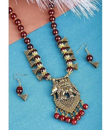 Sunhari Jewels Maroon Alloy Necklace Set ( Pack of 1 ) - Maroon