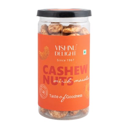 Vishnu Delight Mirch Masala Flavored Cashews 85gm Jar - A Perfect Blend of Spices and Flavor, Crunchy and Deliciously Addictive Snacking Option