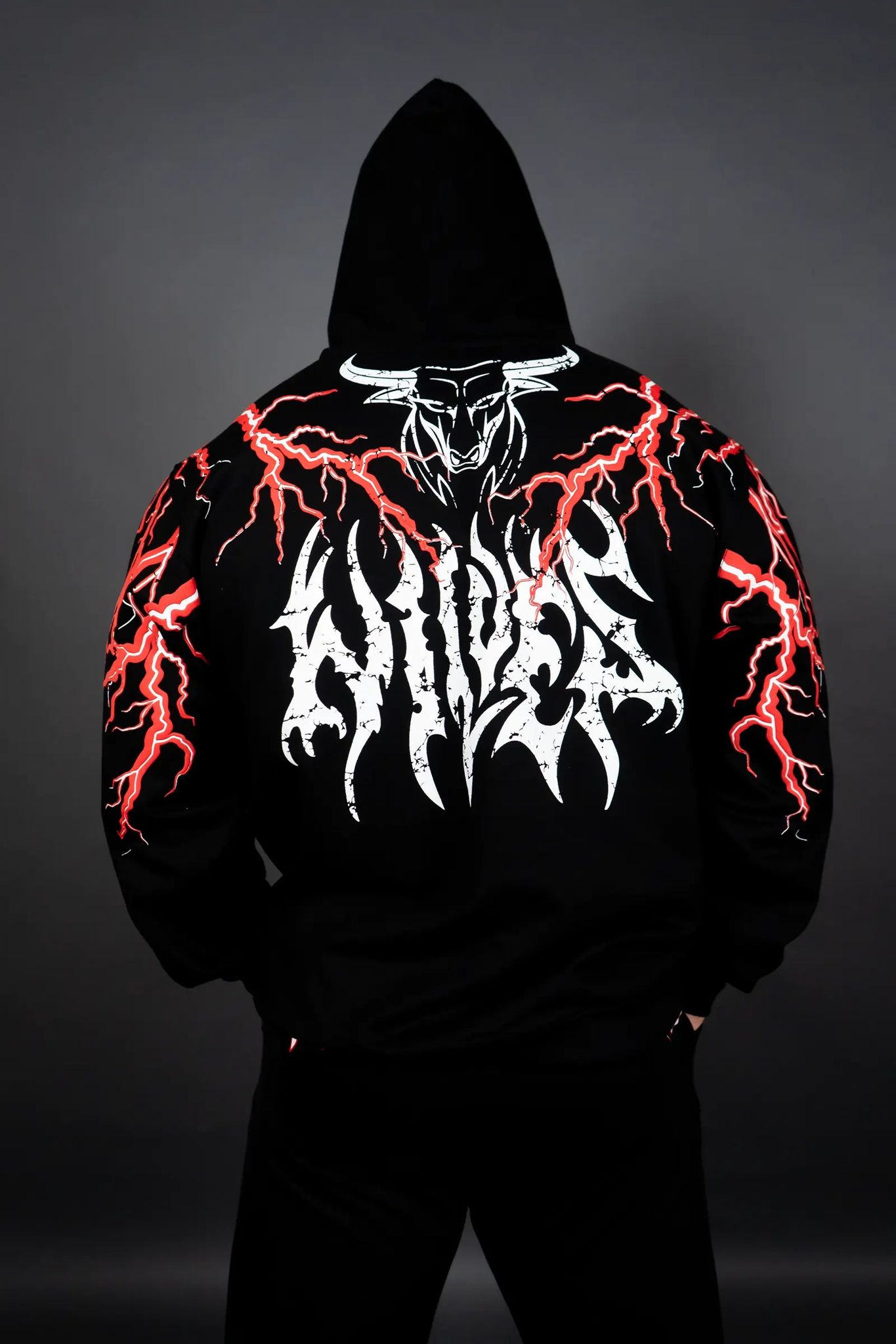 THUNDER STORM HOODIE (BLACK RED)-S