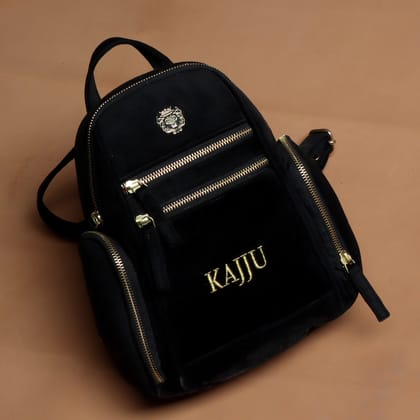 Black Velvet Signature Metal Lion Logo With Name Women's Backpack By Brune & Bareskin-FS