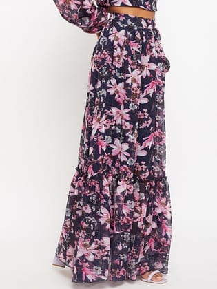 Floral Printed Flared Maxi Skirt